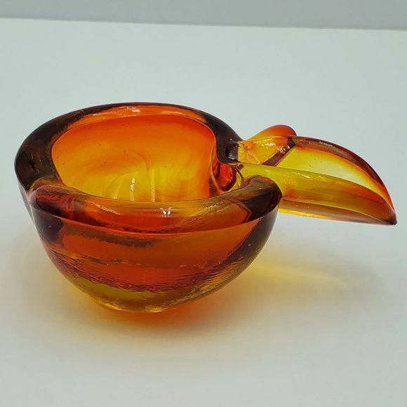 Orange Gold Glass Apple Dish Art Glass Trinket Candy Desk Dish Ring Holder - Picture 6 of 7